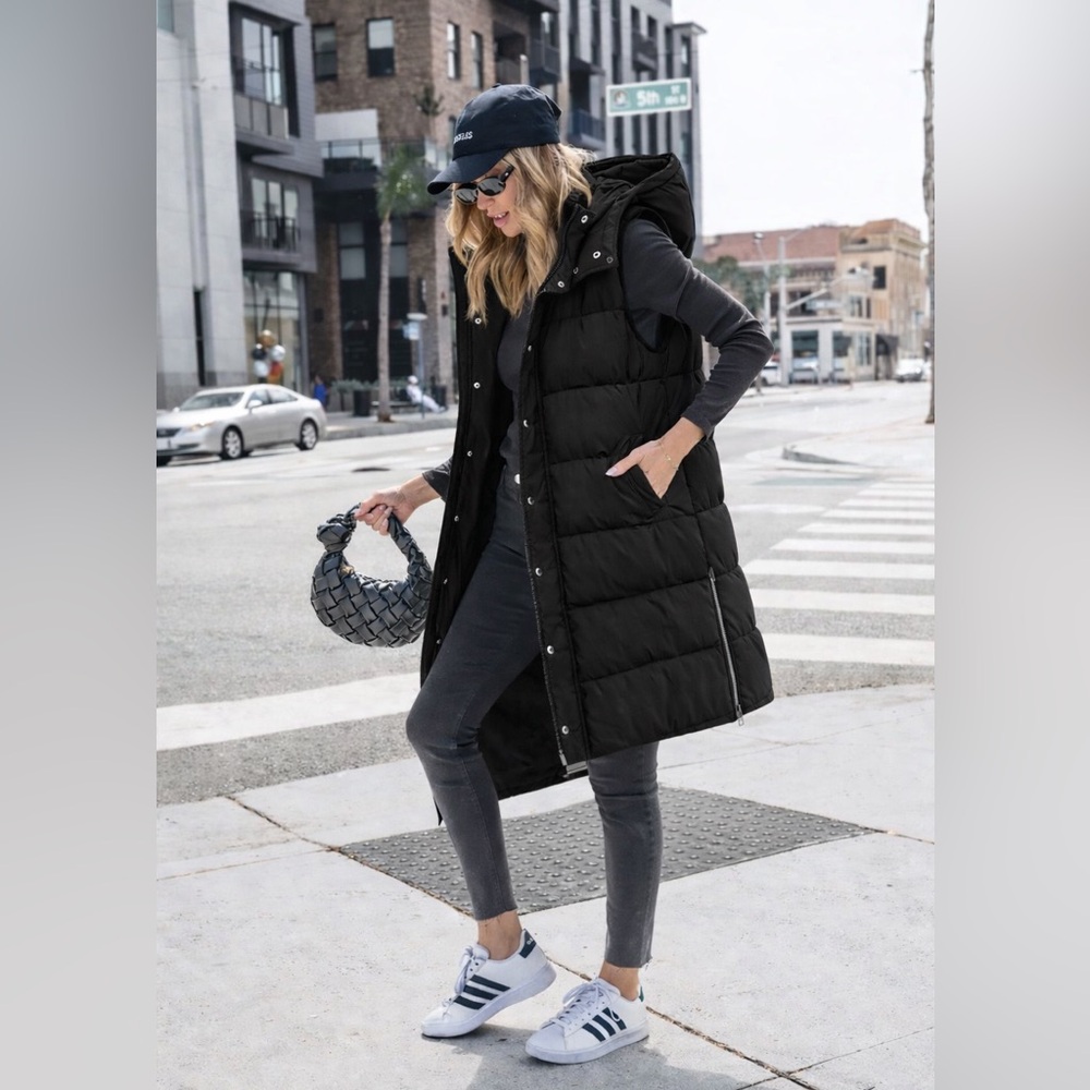 🖤 Long Hooded Puffer Vest | Black | Sleeveless Lightweight Coat 🖤